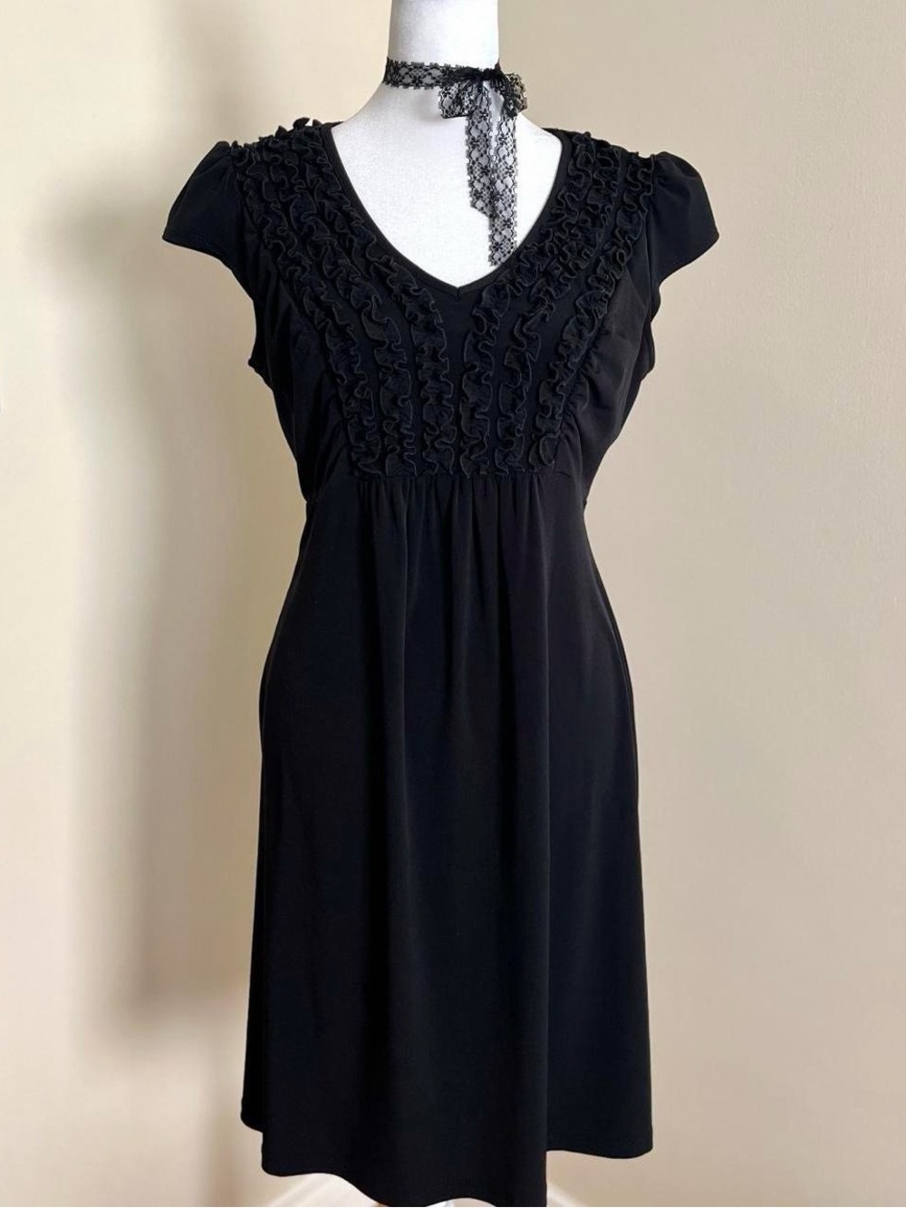 Vintage 90s black ruffle babydoll dress preppy goth lolita coquette midi mini S